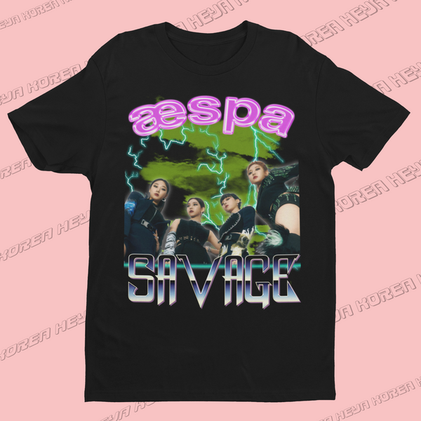 Aespa Savage rave bootleg vintage t-shirt - Heya Korea shirt